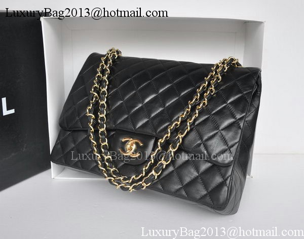 Chanel Maxi Classic Bag A36098 Black Sheepskin Gold