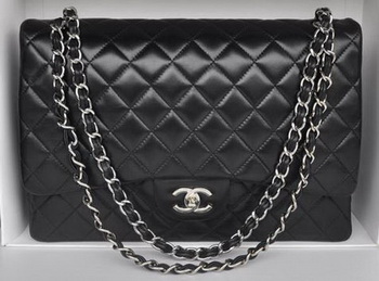 Chanel Maxi Classic Bag A36098 Black Sheepskin Silver