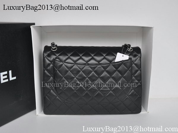 Chanel Maxi Classic Bag A36098 Black Sheepskin Silver