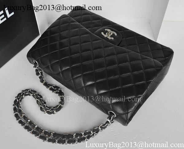 Chanel Maxi Classic Bag A36098 Black Sheepskin Silver