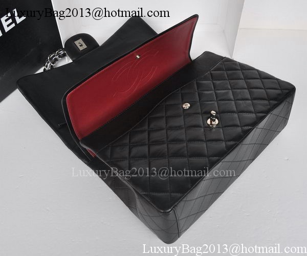 Chanel Maxi Classic Bag A36098 Black Sheepskin Silver