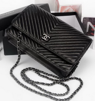 Chanel V mini Flap Bag Chevron Leather A33814V Black