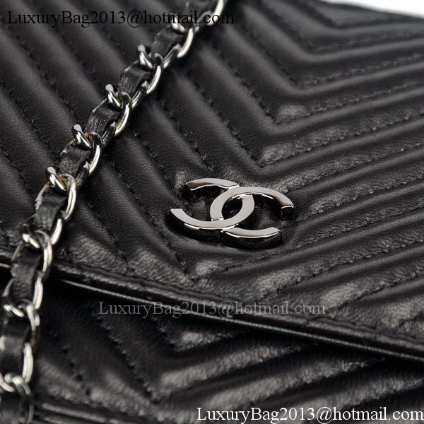 Chanel V mini Flap Bag Chevron Leather A33814V Black