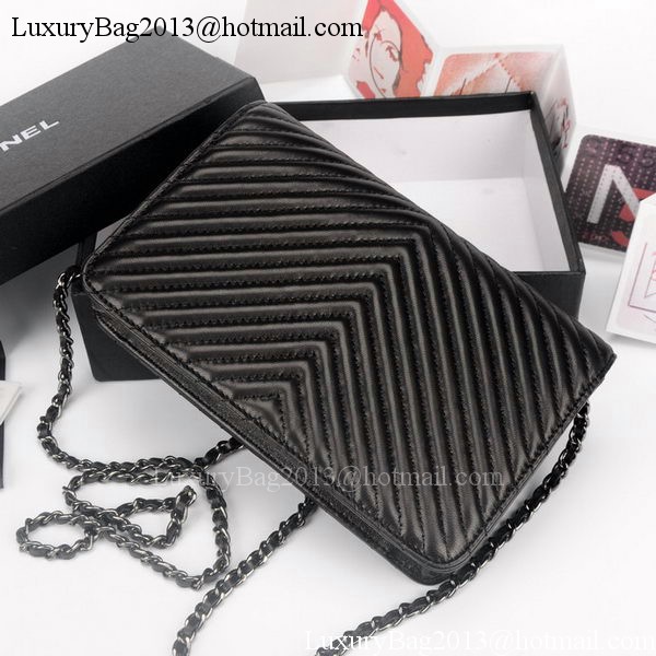 Chanel V mini Flap Bag Chevron Leather A33814V Black