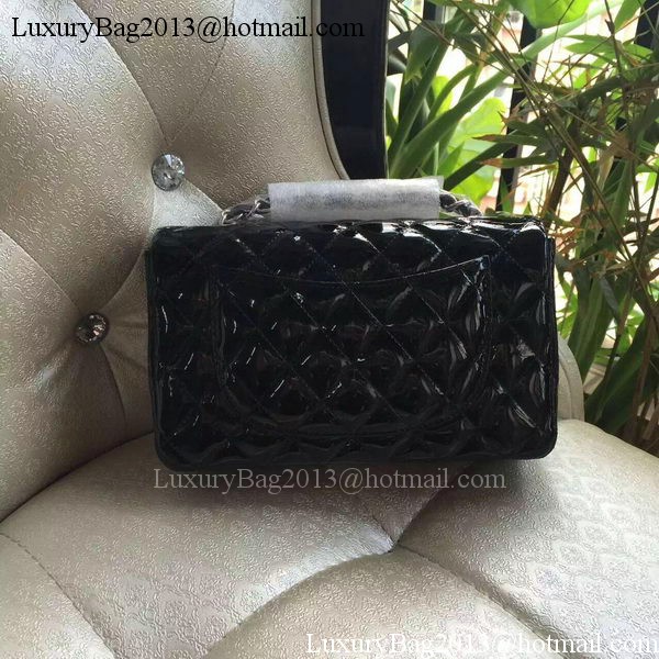 Chanel mini Classic Flap Bag Black Original Patent A1116 Silver