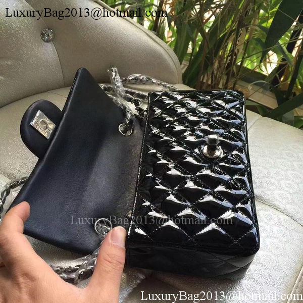 Chanel mini Classic Flap Bag Black Original Patent A1116 Silver