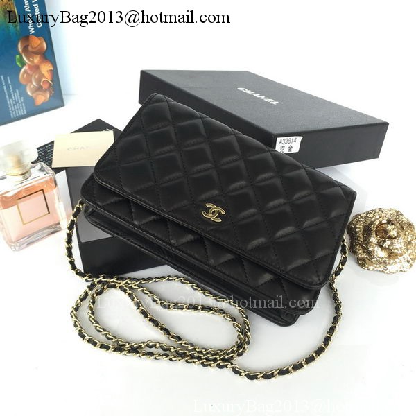 Chanel mini Flap Bag Black Sheepskin Leather A33814S Gold