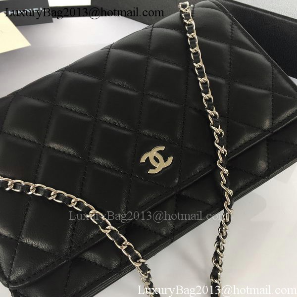 Chanel mini Flap Bag Black Sheepskin Leather A33814S Silver