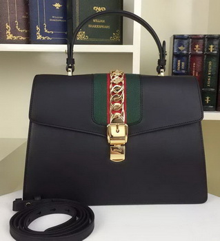 Gucci Sylvie Leather Shoulder Bag 421665 Black