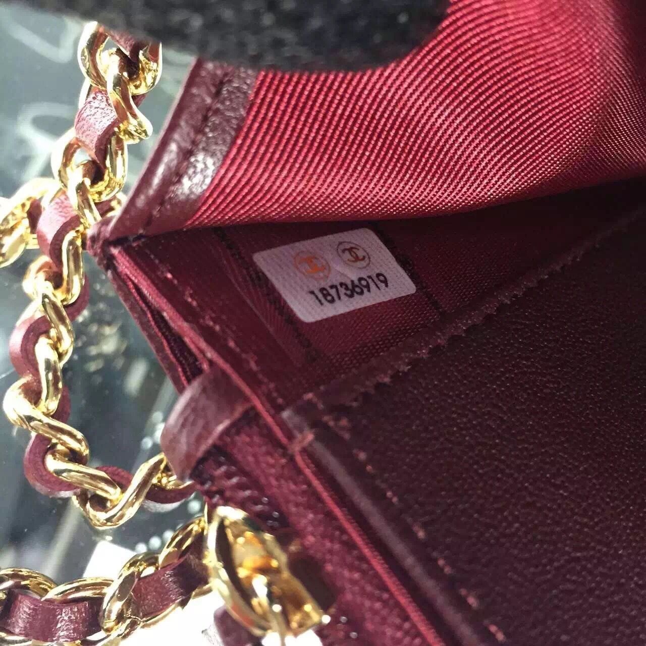 Chanel WOC mini Flap Bag Original Lambskin Leather A5373 Burgundy