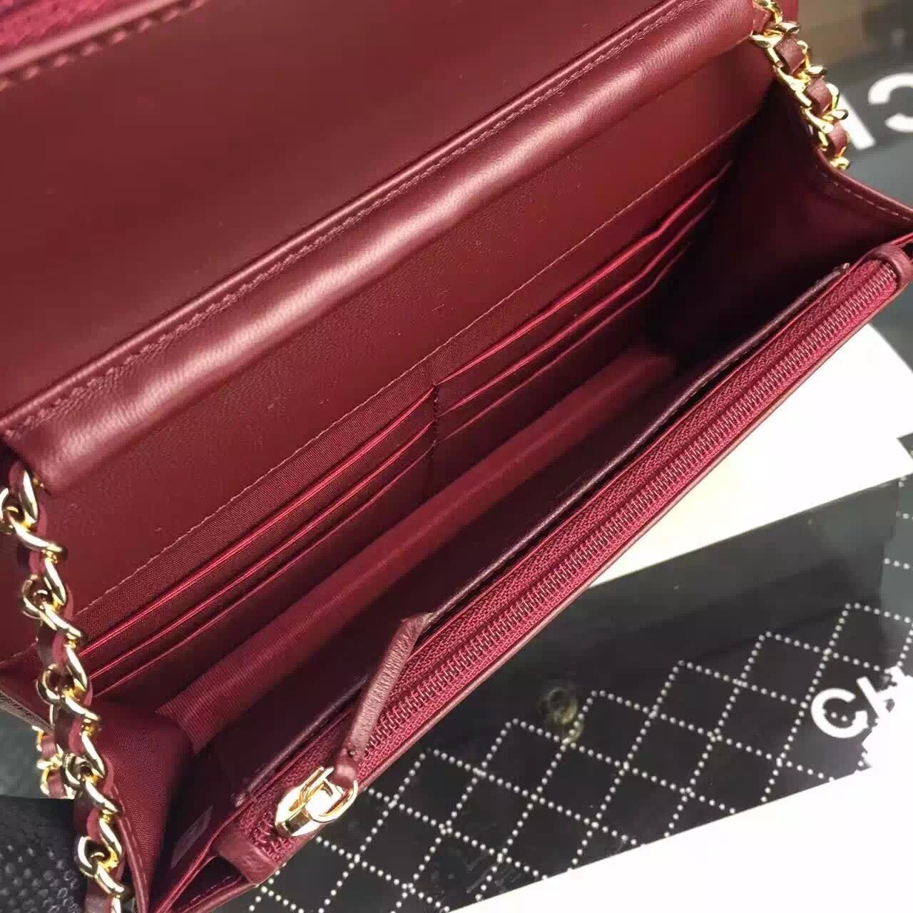 Chanel WOC mini Flap Bag Original Lambskin Leather A5373 Burgundy