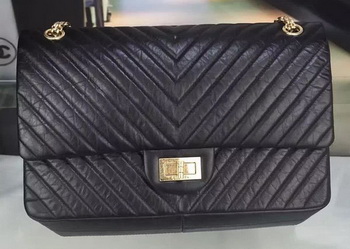 Chanel Classic Flap Bag Original Chevron Leather A90669 Black