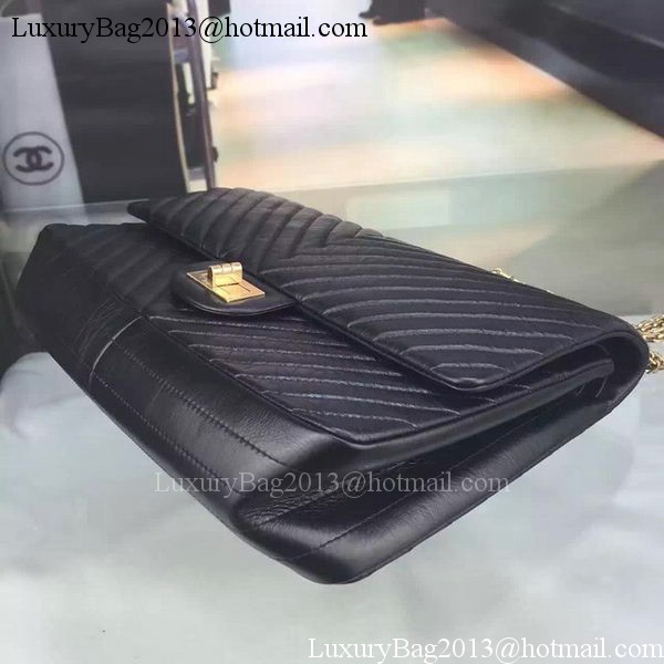 Chanel Classic Flap Bag Original Chevron Leather A90669 Black