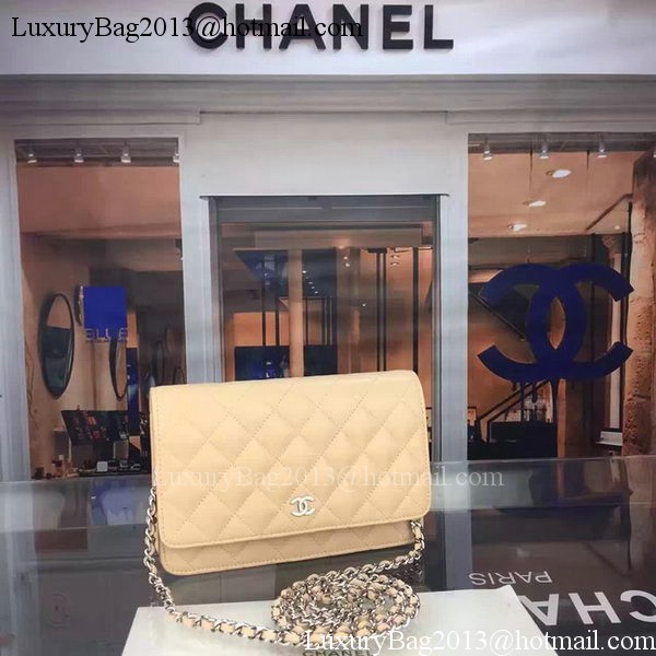 Chanel WOC mini Flap Bag Apricot Sheepskin A5373 Silver