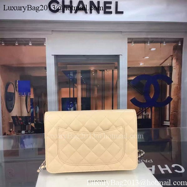 Chanel WOC mini Flap Bag Apricot Sheepskin A5373 Silver