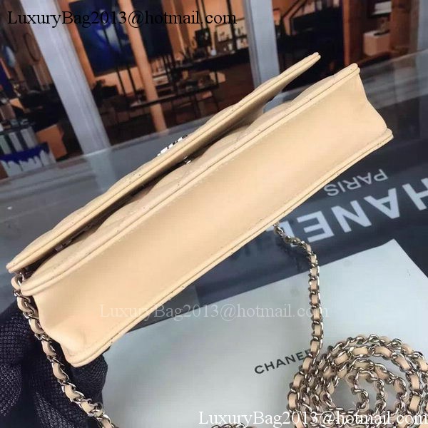 Chanel WOC mini Flap Bag Apricot Sheepskin A5373 Silver