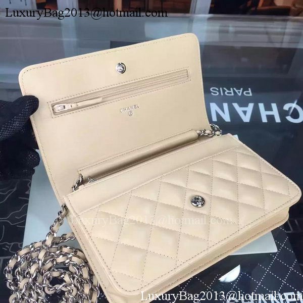 Chanel WOC mini Flap Bag Apricot Sheepskin A5373 Silver