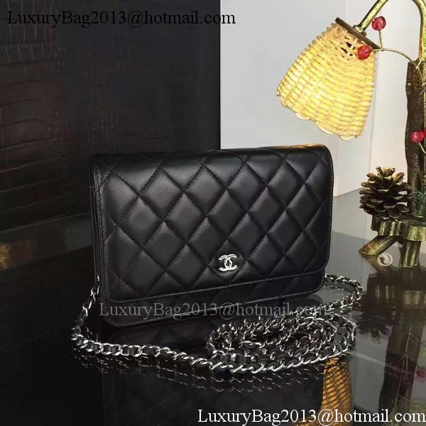 Chanel WOC mini Flap Bag Black Sheepskin A5373 Silver