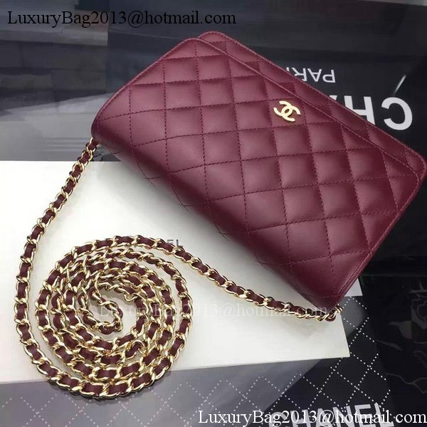 Chanel WOC mini Flap Bag Burgundy Sheepskin A5373 Gold