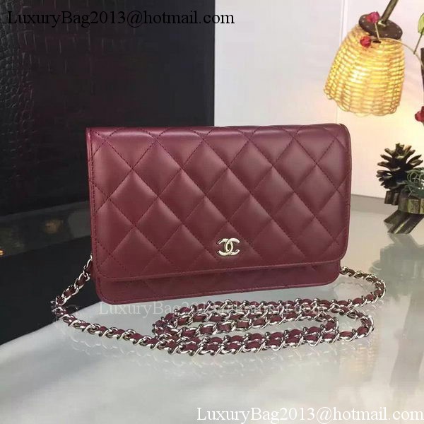 Chanel WOC mini Flap Bag Burgundy Sheepskin A5373 Silver