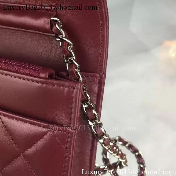 Chanel WOC mini Flap Bag Burgundy Sheepskin A5373 Silver