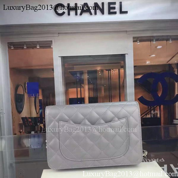 Chanel WOC mini Flap Bag Grey Sheepskin A5373 Gold