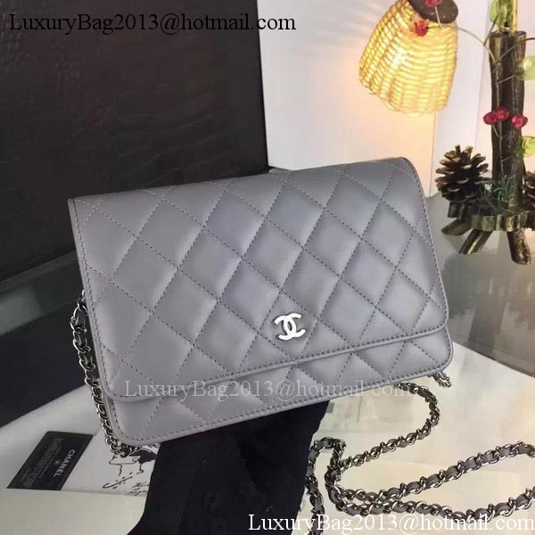 Chanel WOC mini Flap Bag Grey Sheepskin A5373 Silver