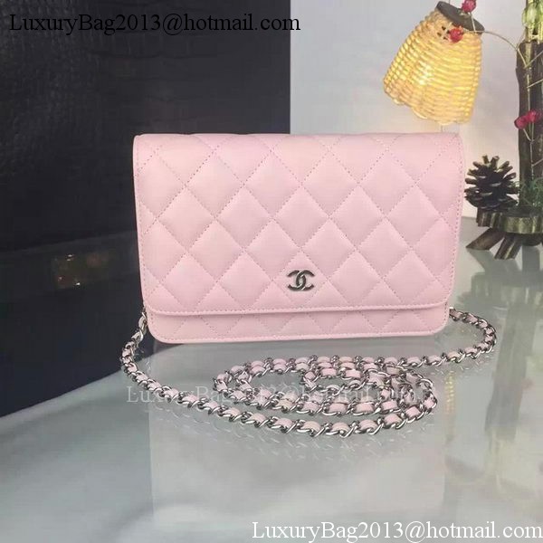 Chanel WOC mini Flap Bag Pink Sheepskin A5373 Silver