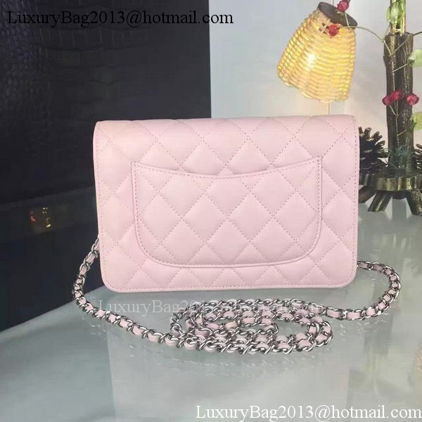 Chanel WOC mini Flap Bag Pink Sheepskin A5373 Silver