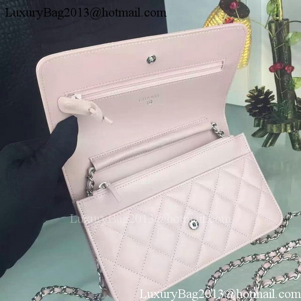 Chanel WOC mini Flap Bag Pink Sheepskin A5373 Silver