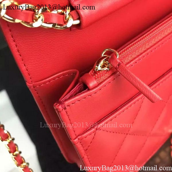 Chanel WOC mini Flap Bag Red Sheepskin A5373 Gold