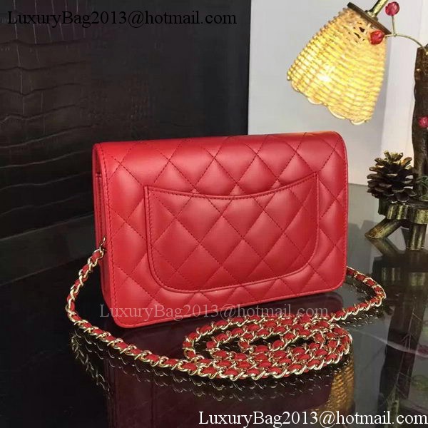 Chanel WOC mini Flap Bag Red Sheepskin A5373 Gold