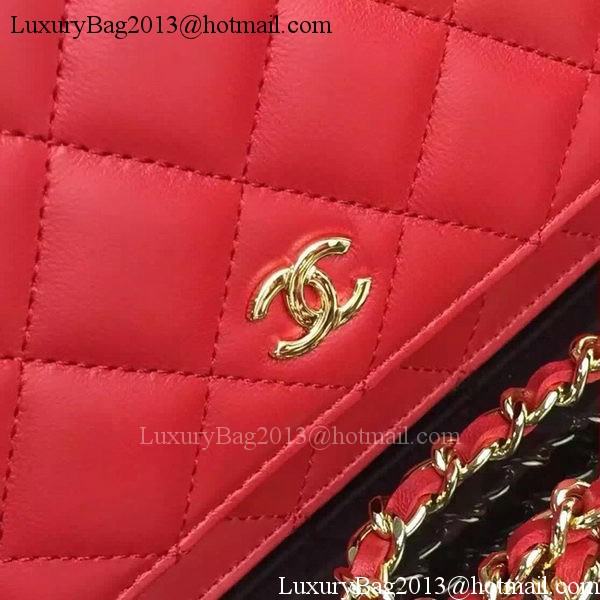 Chanel WOC mini Flap Bag Red Sheepskin A5373 Gold