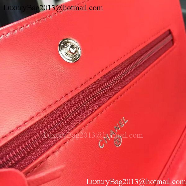 Chanel WOC mini Flap Bag Red Sheepskin A5373 Silver