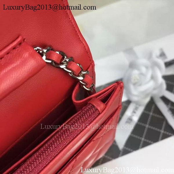 Chanel WOC mini Flap Bag Red Sheepskin A5373 Silver