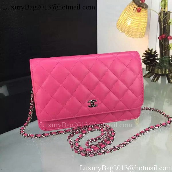 Chanel WOC mini Flap Bag Rose Sheepskin A5373 Silver