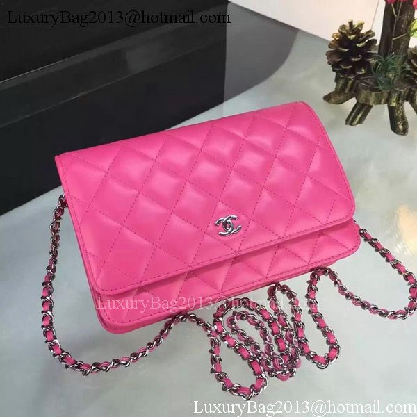 Chanel WOC mini Flap Bag Rose Sheepskin A5373 Silver