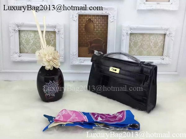 Hermes MINI Kelly 22cm Tote Bag Croco Leather KL22 Black