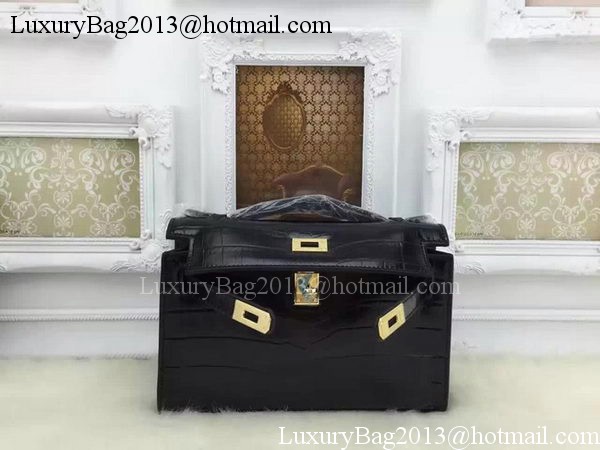 Hermes MINI Kelly 22cm Tote Bag Croco Leather KL22 Black