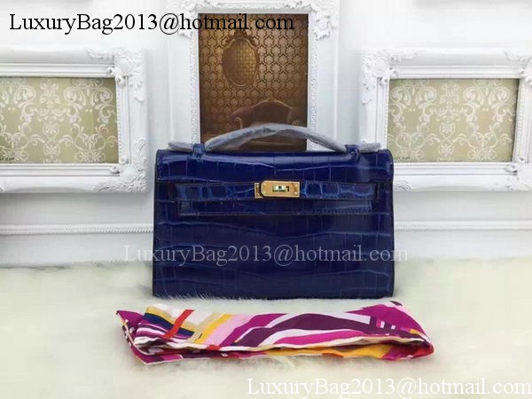 Hermes MINI Kelly 22cm Tote Bag Croco Leather KL22 Blue