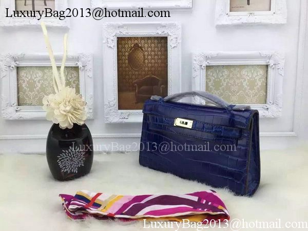 Hermes MINI Kelly 22cm Tote Bag Croco Leather KL22 Blue