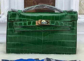 Hermes MINI Kelly 22cm Tote Bag Croco Leather KL22 Green