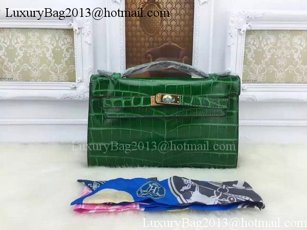 Hermes MINI Kelly 22cm Tote Bag Croco Leather KL22 Green