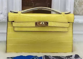 Hermes MINI Kelly 22cm Tote Bag Croco Leather KL22 Lemon