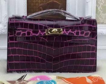 Hermes MINI Kelly 22cm Tote Bag Croco Leather KL22 Purple