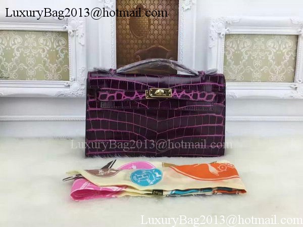 Hermes MINI Kelly 22cm Tote Bag Croco Leather KL22 Purple