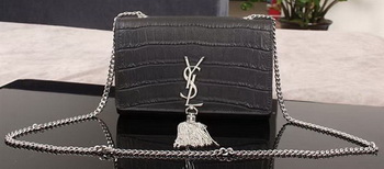 Yves Saint Laurent Croco Leather Cross-body Shoulder Bag 1311224 Black