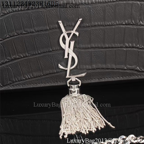 Yves Saint Laurent Croco Leather Cross-body Shoulder Bag 1311224 Black