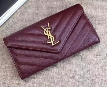 Yves Saint Laurent Monogramme Calfskin Leather Flap Wallet Y38202 Wine