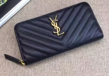 Yves Saint Laurent Monogramme Calfskin Leather Zippy Wallet Y38204 Black